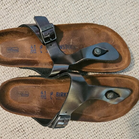 Birkenstock Gizeh Thong Sandals Dark Silver Gray 41 Women's 10 Men's 8 EUC - Picture 1 of 9